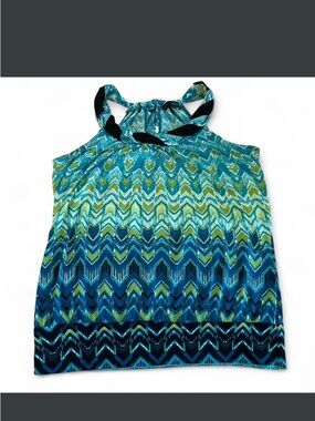 Y2K Sleeveless Twist-Neck Chevron Tank Top - Teal Blue Green